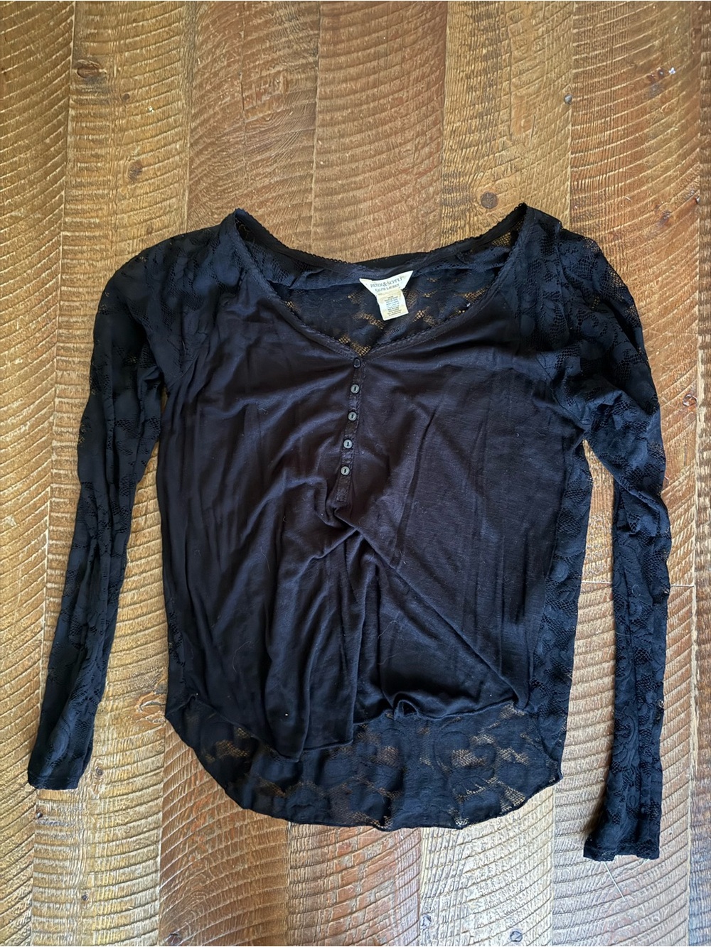 Denim & Supply Ralph Lauren Black Lace Henley Long Sleeve Top
